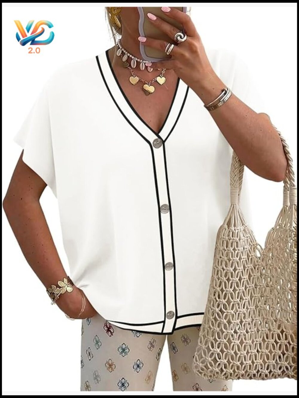 Oversized Short Sleeve V-Neck Cardigan Sweater Button Lightweight Knitted